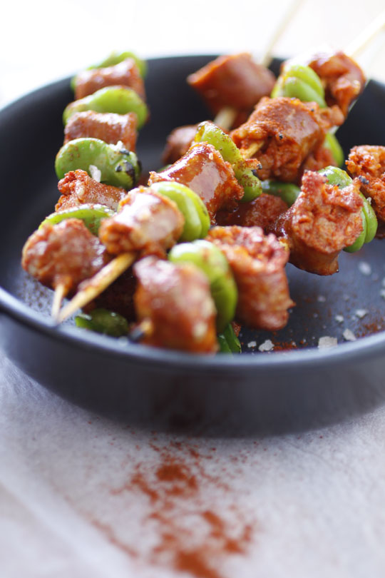 Smokey Chorizo and Broad Bean Skewers