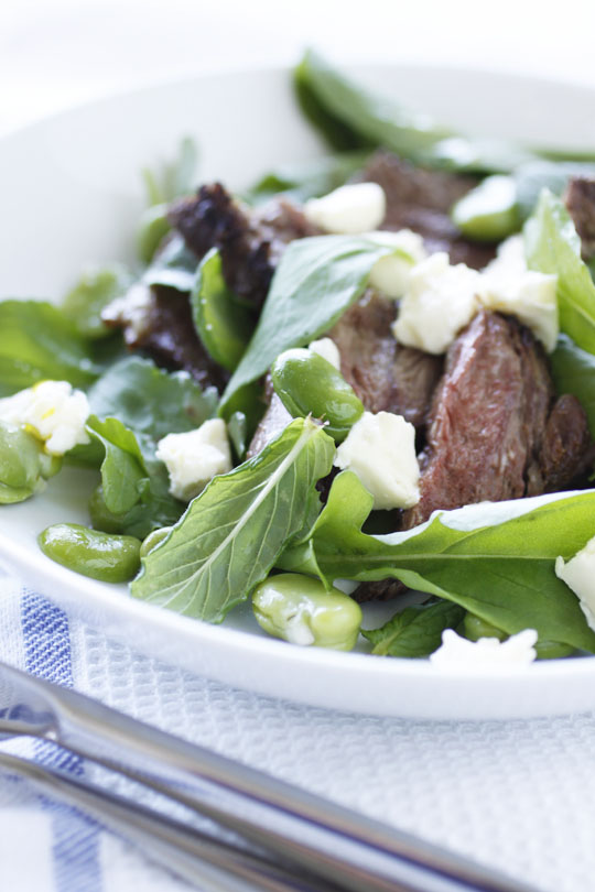 Lamb, Broad Bean and Rocket Salad with Mint and Feta